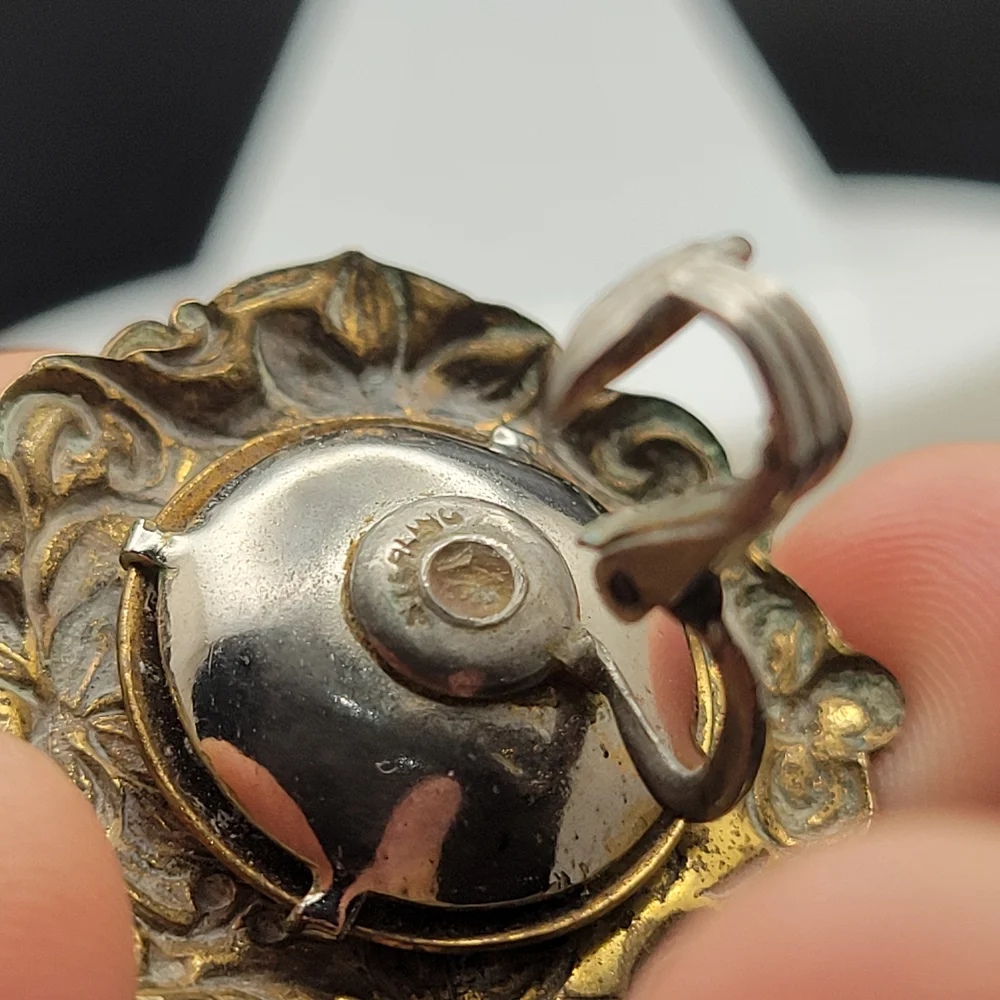 Vintage Art Nouveau Brass Faux Cluster Pearl Sterling Clip-On Earrings *AS-IS* - Picture 15 of 15